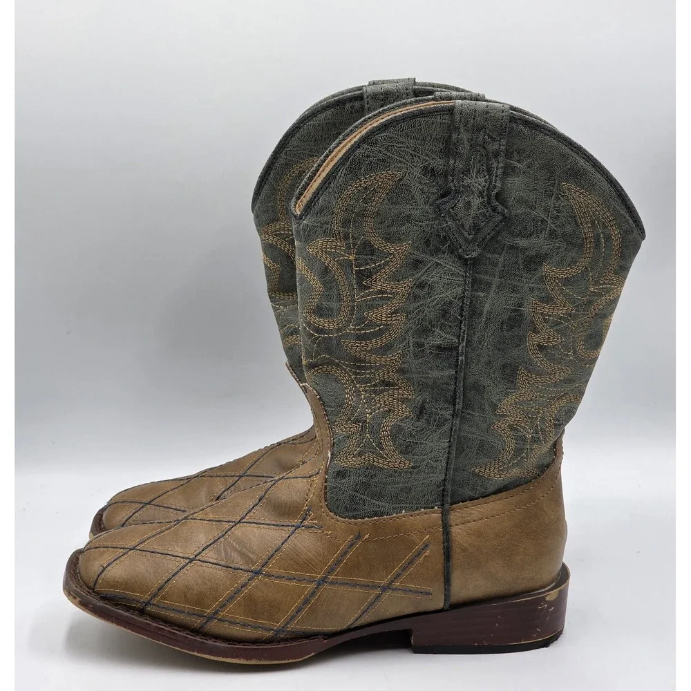 ROPER Toddler Boys Cross Cut Checkered Embroidery Square Toe Casual Boots Size 3